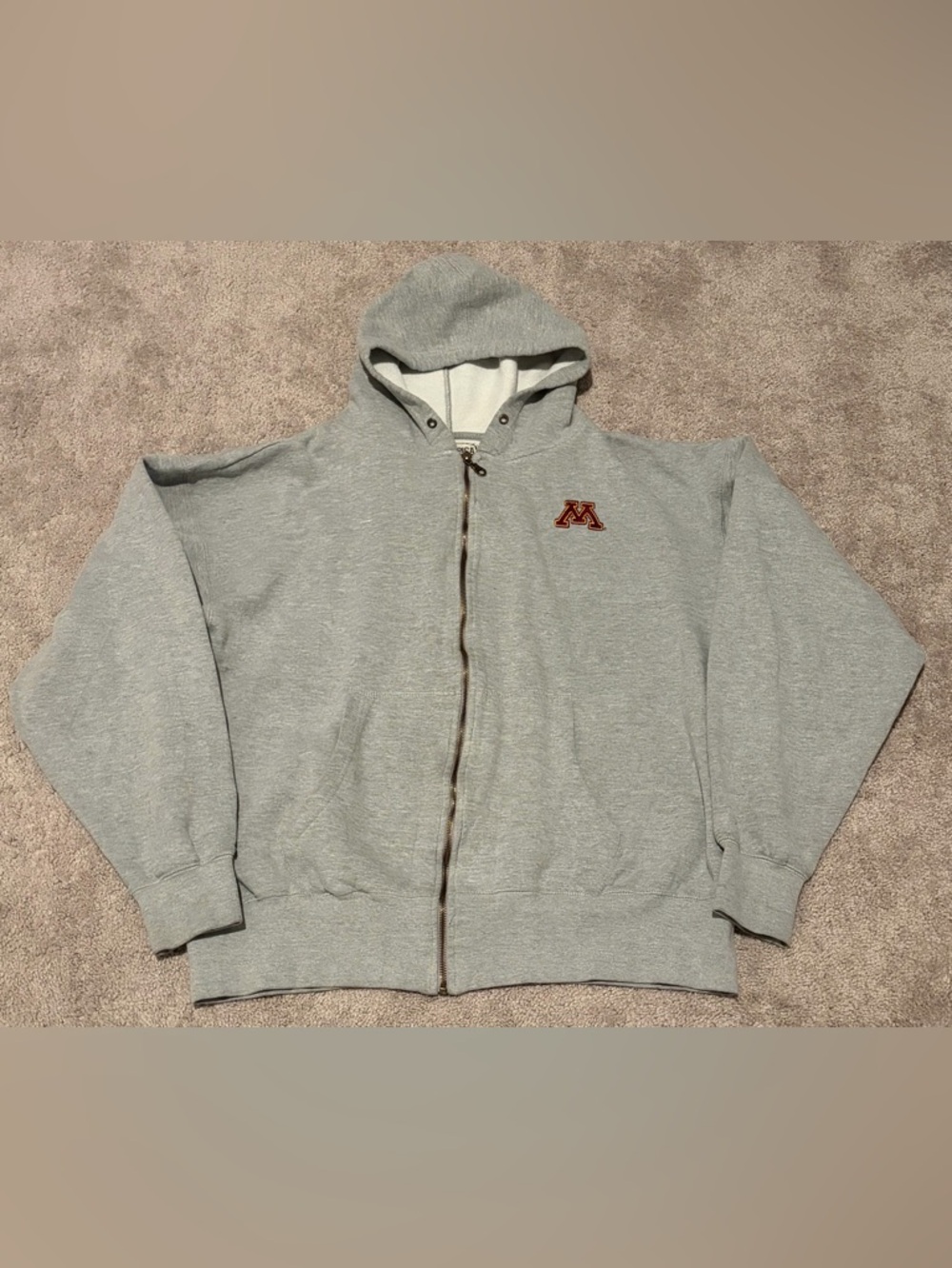 VTG University Of Minnesota Men’s Gray Full Zip Up Hoodie Size XL J.America